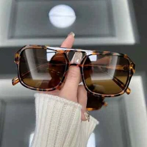 Square Sunglasses Leopard Pattern Mirror Lens Retro Style UV400 For Women Use - Picture 1 of 10