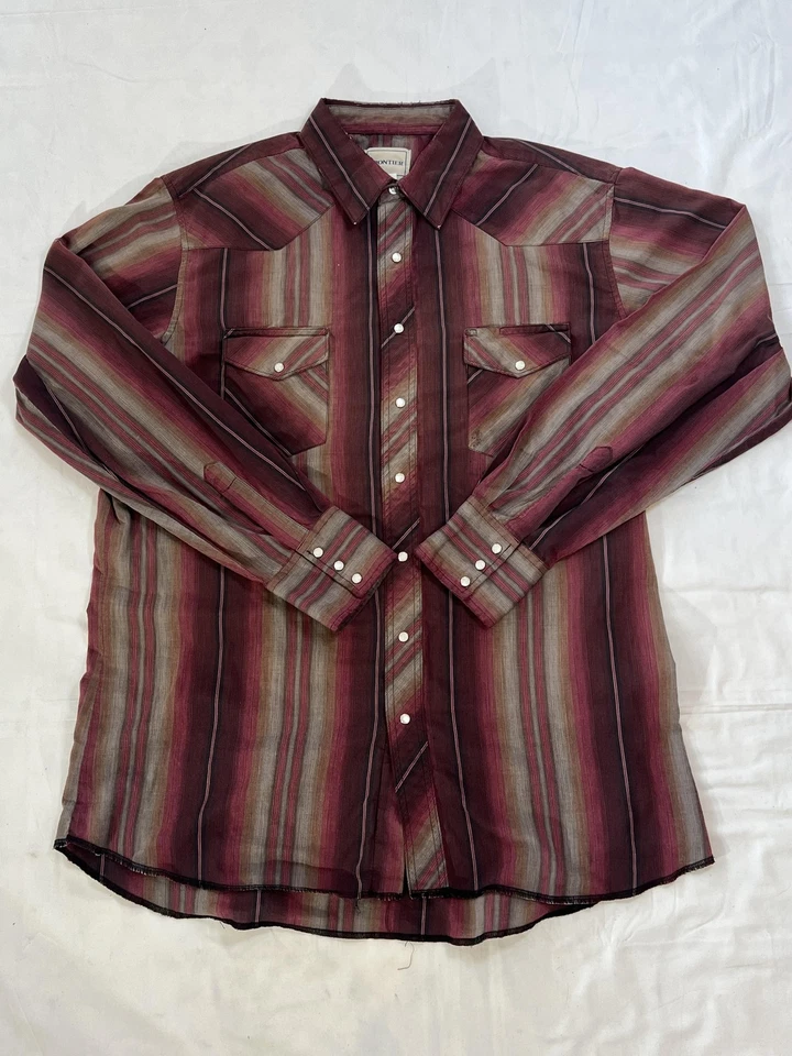 Vintage Frontier Western Shirt Mens XL Pearl Snap Cowboy Rodeo Vintage Burgundy - Image 1 of 4