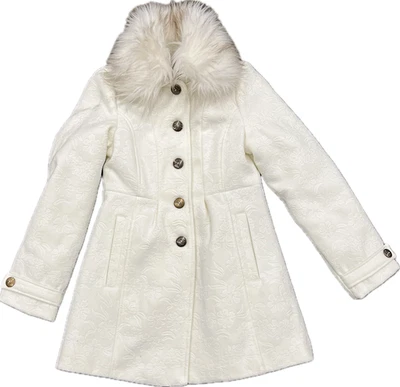 Jessica Simpson Girls Cream Wool Blend coat-.Fur Trimmed Removable Collar 12 - Image 1 of 2