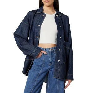 The Drop Damen Pilar Long Denim Hemd Jacke, Dark Indigo, 4X, Übergröße - Bild 1 von 1