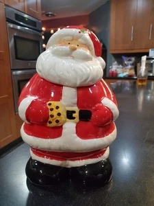 Tarro de galletas de cerámica vintage Holly Jolly Santa Claus usado en excelente estado - Imagen 1 de 12