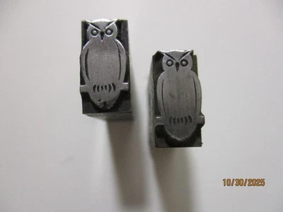 Printing Letterpress Printer Type Block Antique Owls Metal Print Cut - Image 1 of 4