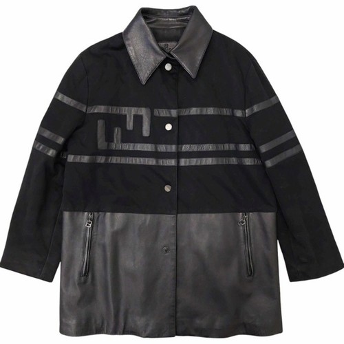 Giacca blouson Fendi vintage in pelle combinata fodera colore inox Zucca usata 8a5