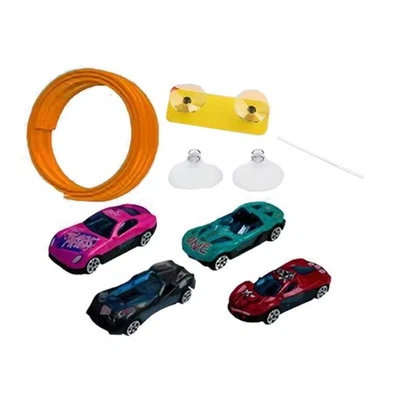 Pista Flessibile Per Auto Da Corsa Con 4 Mini Auto Pressofuse, Supporto A - Immagine 1 di 4