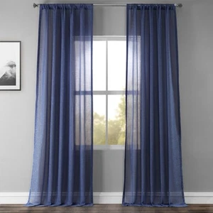 Exclusive Fabrics Faux Linen Sheer Curtain Collec 50”x 108” Pole Pocket Blue - Picture 1 of 6