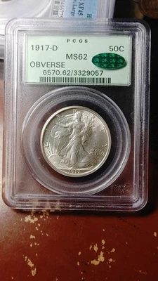 1917 D Obverse Walking Liberty Silver Half Dollar OGH PCGS CAC MS62 PQ      5286 - Image 1 of 4