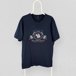 Vintage Monaco Monte-Carlo Blue Embroidered Tourist T Shirt Mens XL - Picture 1 of 4