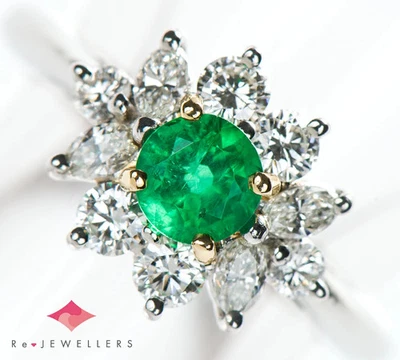 Кольцо с изумрудом и бриллиантом Tiffany 950 платина США 5 зеленый камень для рождения - Изображение 1 из 4