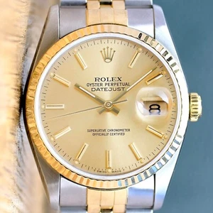 Rolex Mens Watch Datejust 16233 Champagne Index Dial 18K Two-Tone Jubilee 36mm - Picture 1 of 12