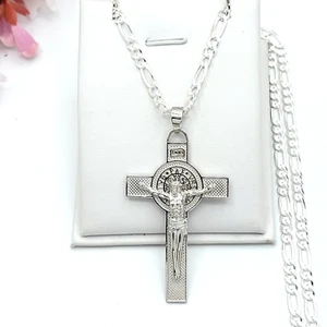 Colgante Cruz San Benito Jesús Plata de Ley 925 Maciza - Cadena Opcional - Imagen 1 de 9