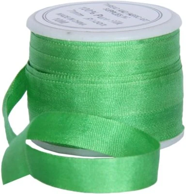 Threadart 100% Pure Silk Ribbon -7mm Kiwi Green- No. 706 - 10 Meters - Image 1 of 4