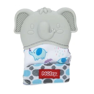 Nuby Happy Hands Teething Mitten, Gray Elephant White Packaging - Picture 1 of 1