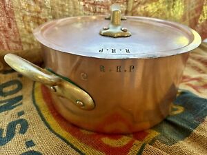 Antique Initialed (R.H.P) Copper Stock Pot With Lid