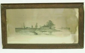 Antike Edward Loyal Field Radierung Druckhaus am See gerahmt Ende 19. Jahrhundert  - Bild 1 von 8