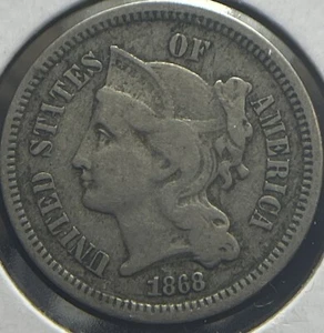 1868 Three Cent Nickel Fine - Picture 1 of 2