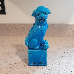 Estatuilla Estatua Vintage Turquesa Cerámica Foo Perro León Fu ~ 9.25" Alto - Imagen 1 de 8
