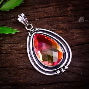 Good-Looking Multi Tourmaline Gemstone 925 Sterling Silver Handmade Pendant 2.5" - Picture 1 of 3