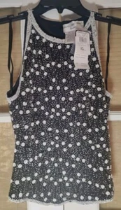 NWT - Adrianna Papell Boutique Evening Black Cluster Daisy Halter Women's Large - Picture 1 of 11
