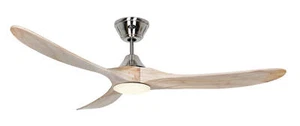 Energy saving Ceiling Fan With LED Light Eco Genuine Chrome/Wood Bright 152cm - Picture 1 of 4