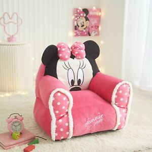 Disney Junior Minnie Mouse Kids Plush Sofa Bean Bag Chair With Sherpa Trimming
