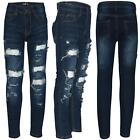 Kids Ripped Dark Blue Denim Jeans Comfort Stretch Trousers Pants Boys Age 3-13 Y
