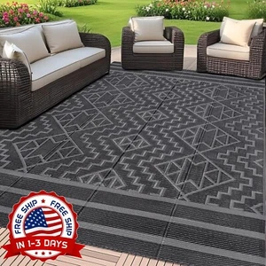 Alfombra Reversible Para Patio, Camping De 5''x8'' Para Interiores Y Exteriores. - Picture 1 of 8