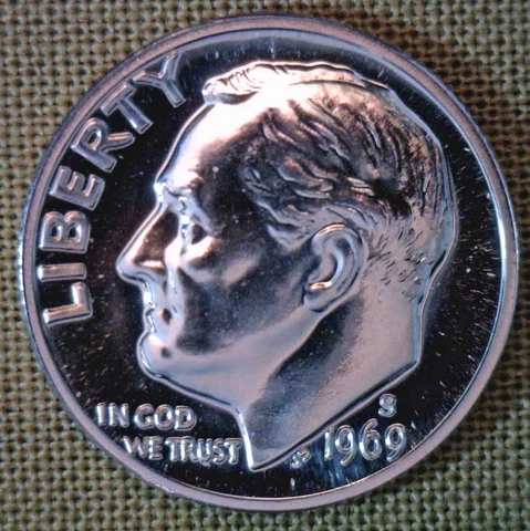 1969 S Proof Roosevelt Dime 10 Cents United States 10c Coin Cover