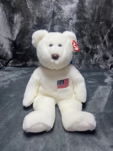 TY Libearty Bear Beanie Buddies LARGE White American Flag Patch Tag On! 2000 - Picture 1 of 7