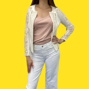 SUPERTRASH Naughty and Nice Lace Biker Jacket, Ivory, White/Cream/Gold, Medium - Picture 1 of 4