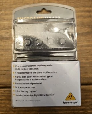 Behringer MicroAmp HA400 Ultra-Compact 4-Channel Stereo Headphone Amplifier NEW - Image 1 of 3