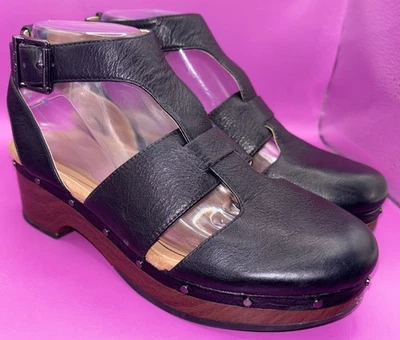 Zueco informal con correa en T Vionic Faye para mujer soporte ortopédico cuero negro talla 7 (0868) Foto 1 de 4