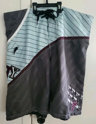 Tablas de surf oxidadas Y2K Board Shorts para hombre 38 gris y verde azulado bordado surf natación playa Foto 1 de 4