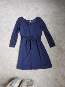 H&M Divided Lacy Summer Dress Size 12, Navy Blue, Excellent Condition - Picture 1 of 6