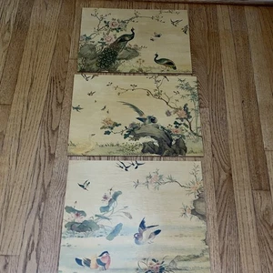 Papel pintado vintage asiático japonés 1963 con temática sobre madera delgada PlsCDesc aves naturaleza - Imagen 1 de 14