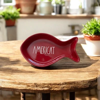 RAE DUNN «AMERICAT» рыбы формы домашних животных чаша для кошки/собаки размер 7,5 «L X 1,5» H - новый с Ярлыками - Изображение 1 из 4