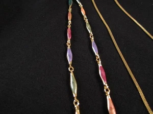 Vintage Necklace Lot Gold Tone Flat Chain Multicolor Bar Link Chain and Bracelet - Picture 1 of 16