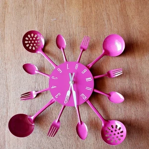 Hot Pink kitchen themed Frameless All Metal Wall Clock - Picture 1 of 5