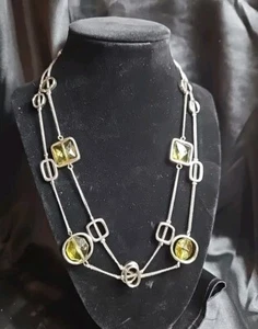 LIA SOPHIA Yellow Rotating Gems Silver Tone 40" Chain Necklace Signed Retired - Picture 1 of 7