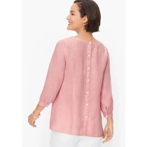 Talbots Womens Pink 100% Linen Button-Back Cross Dyed Boho Oversized Blouse XL - Picture 1 of 9