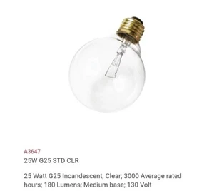 (2) Satco A3647 25W DIMMABLE Non-LED Clear Globe Lightbulbs. - Picture 1 of 3