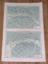 1904 ORIGINAL ANTIQUE MAP OF NORTHERN SOUTHERN SKY HEAVENS STARS ASTRONOMY