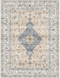 Washable Oriental Area Rug, 9X12 Rugs for Living Room, Waterproof Floral Distres - Picture 1 of 5