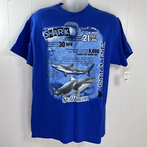 SHARK SEA WORLD T-SHIRT SIZE LARGE BLUE- RARE DESIGN VERY COOL! - Picture 1 of 13