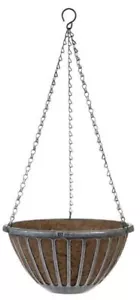 Hanging Basket Planter Plastic Round with Coco Liner 30cm Savona Aged Silver - Picture 1 of 5