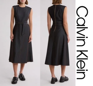 NWT CALVIN KLEIN Midi Belted Light Denim Fabric Dress Sz. 12 Exposed back zipper - Picture 1 of 9
