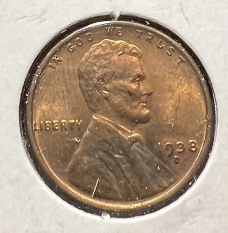1938 D LINCOLN CENT R/B (MOSTLY RED) UNCIRCULATED Cover