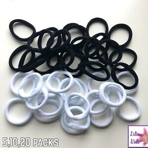 Black/White Hair Bands/Bobbles/Elastics - Fabric Snag Free - 5,10, 20 Packs
