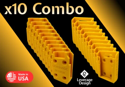LEVERAGE DESIGN 10 / 10 Combo Tool & Battery Mounts/Holders to fit DeWALT 20V 60V - BEST FIT!