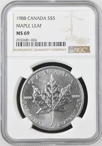 TOP POP 1988 NGC MS-69 Canadian Silver Maple Leaf * NONE FINER! S$5 Canada - Picture 1 of 2