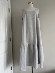 NEW EILEEN FISHER 100% ORGANIC COTTON WHITE GRAY STRIPED TIERED DRESS SZ 1X $188 - Picture 1 of 5